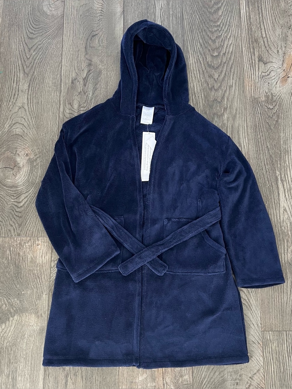 GAP KIDS NWT Navy Blue Fuzzy Hooded Bathrobe Robe Size 10